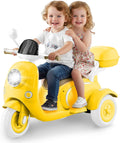 HEIMILI 12V 2-Seater Ride on Motorcycle for Kids, 3 Wheel Electric Motorbike with Dual 25W Motors, Toddler Moped Scooter with Bluetooth Music, Battery Powered Toy for Girls Boys 3-6 Years, Yellow