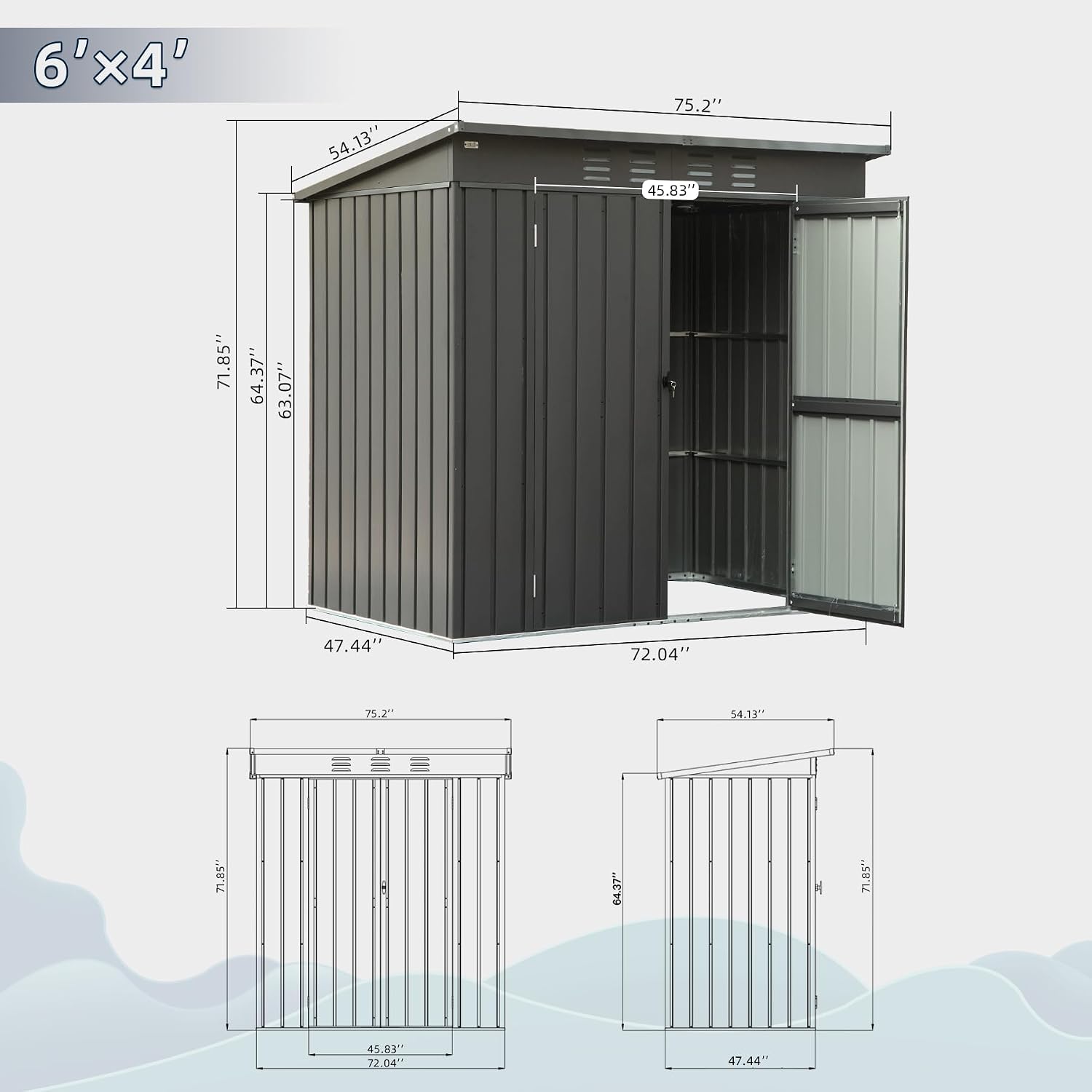 Domi 6 x 4 FT Outdoor Storage Shed, Metal Garden Shed for Bike, Trash Can, Tool, Lawn Mowers, Pool Toys, Lockable Outdoor Storage Cabinet Galvanized Steel for Backyard, Patio, Lawn Dark Gray
