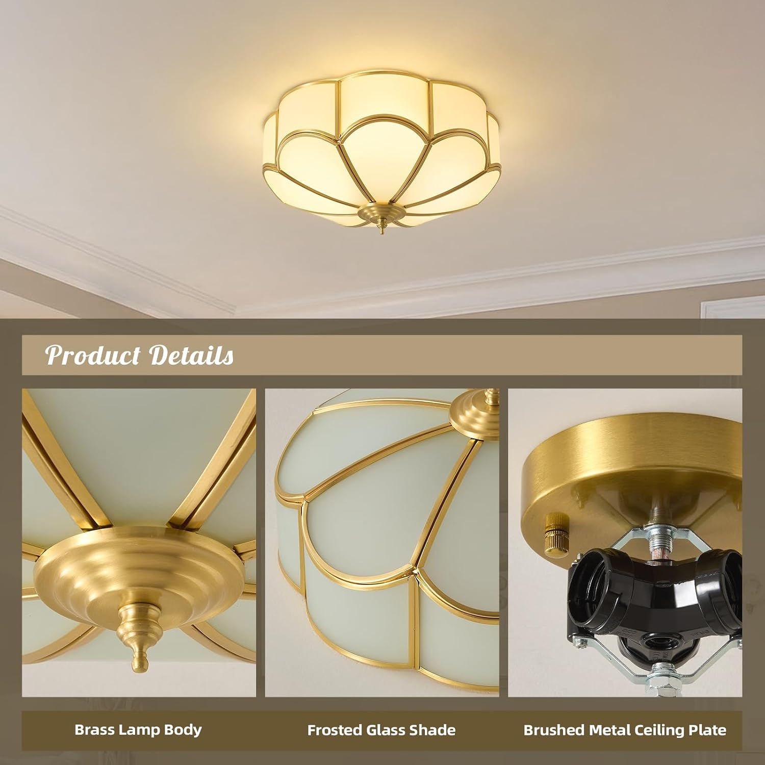 Gold Vintage Brass Ceiling Light - Small 11.8 Inch Milk Glass Mid Century Flush Mount Lighting Fixtures - Art Deco Antique Modern Lamp for Hallway Bedroom Kitchen Entryway Laundry Foyer Bathroom Hall