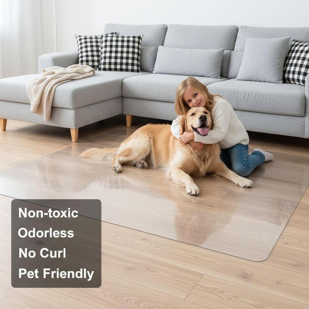Clear PVC Plastic Office Chair Mat for Carpet，Easy Clean Desk Chair Mat for Hardwood Floor，Heavy Duty Desk Mats，0.08in Plastic Floor Mats for Office, Non-Slip, Rounded Corners(64' x 88')
