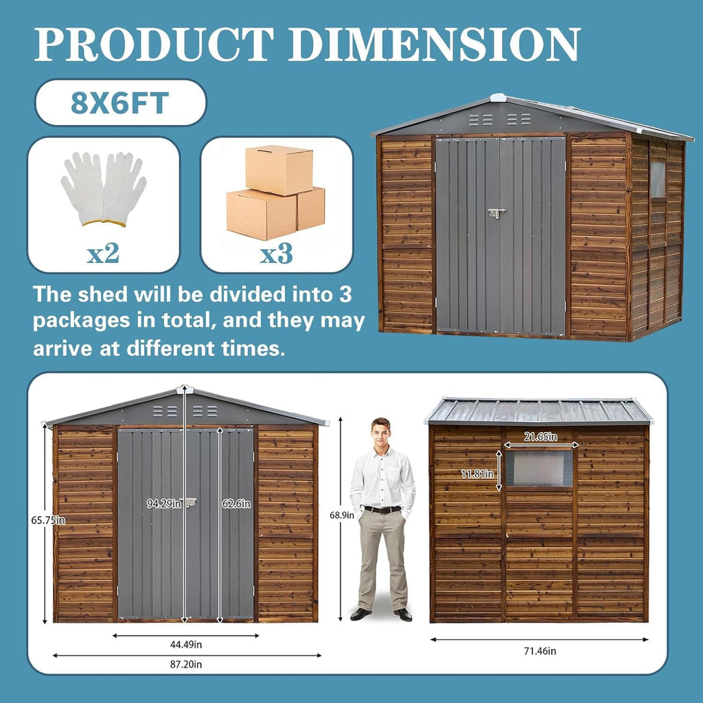 Endark 6x8FT Waterproof & Rust-Resistant Outdoor Storage Shed with Window, Lockable Sliding Doors & Metal Sloped Roof - Ideal for Garden, Backyard, and Patio