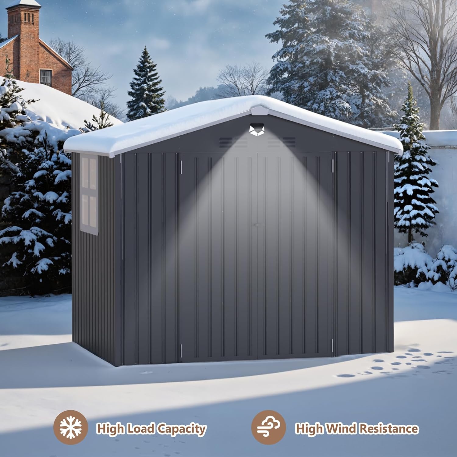 8x6 FT Outdoor Storage Shed, Metal Garden Shed - Tool Storage Sheds with Lockable Doors & 1 Clear Window, Waterproof Outside Storage Building for Backyard, Patio (Black; Floor Not Included)