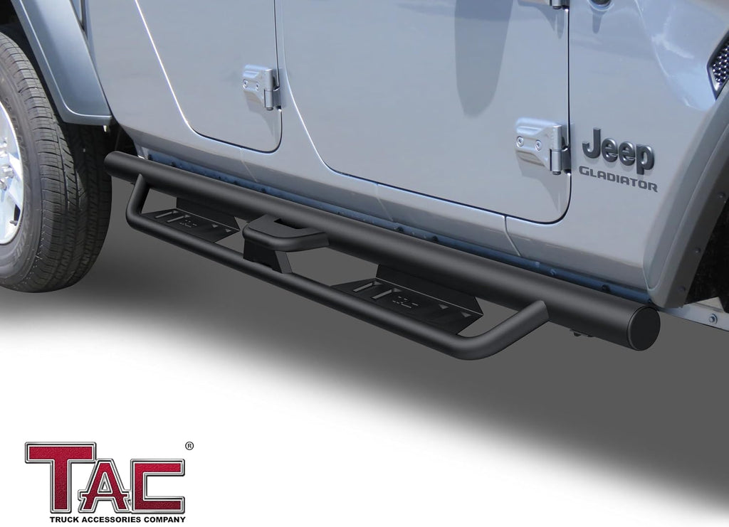 TAC EHD Running Boards Compatible with 2020-2026 Jeep Gladiator JT| Side Steps| Nerf Bars| Step Rails| Rocker Slider| Two-Stair| Pickup Truck Exterior Accessories| 4' Drop| Carbon Steel