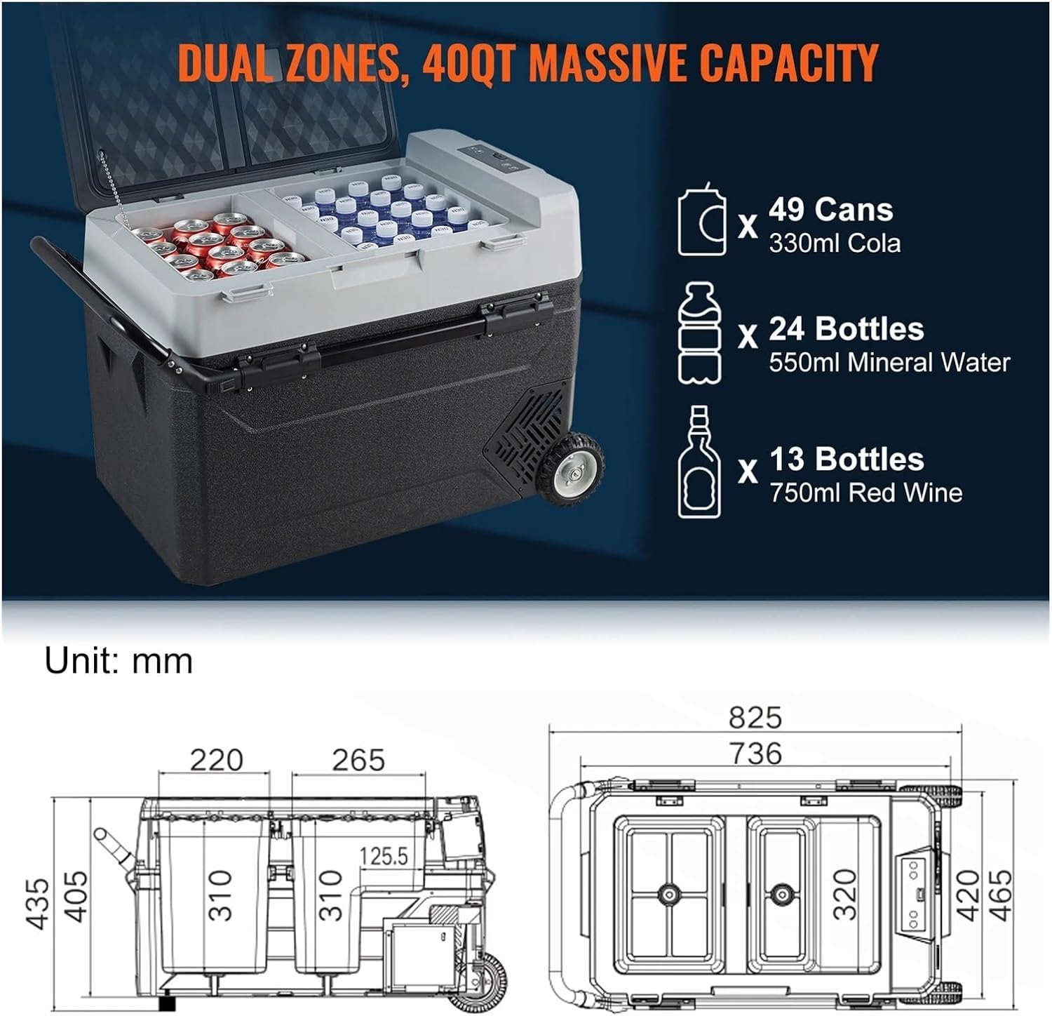 38L/53L Portable Car Refrigerator Freezer Electric Mini Fridge Ice Box With Wheels Compressor For Camping Outdoor Car(38L)