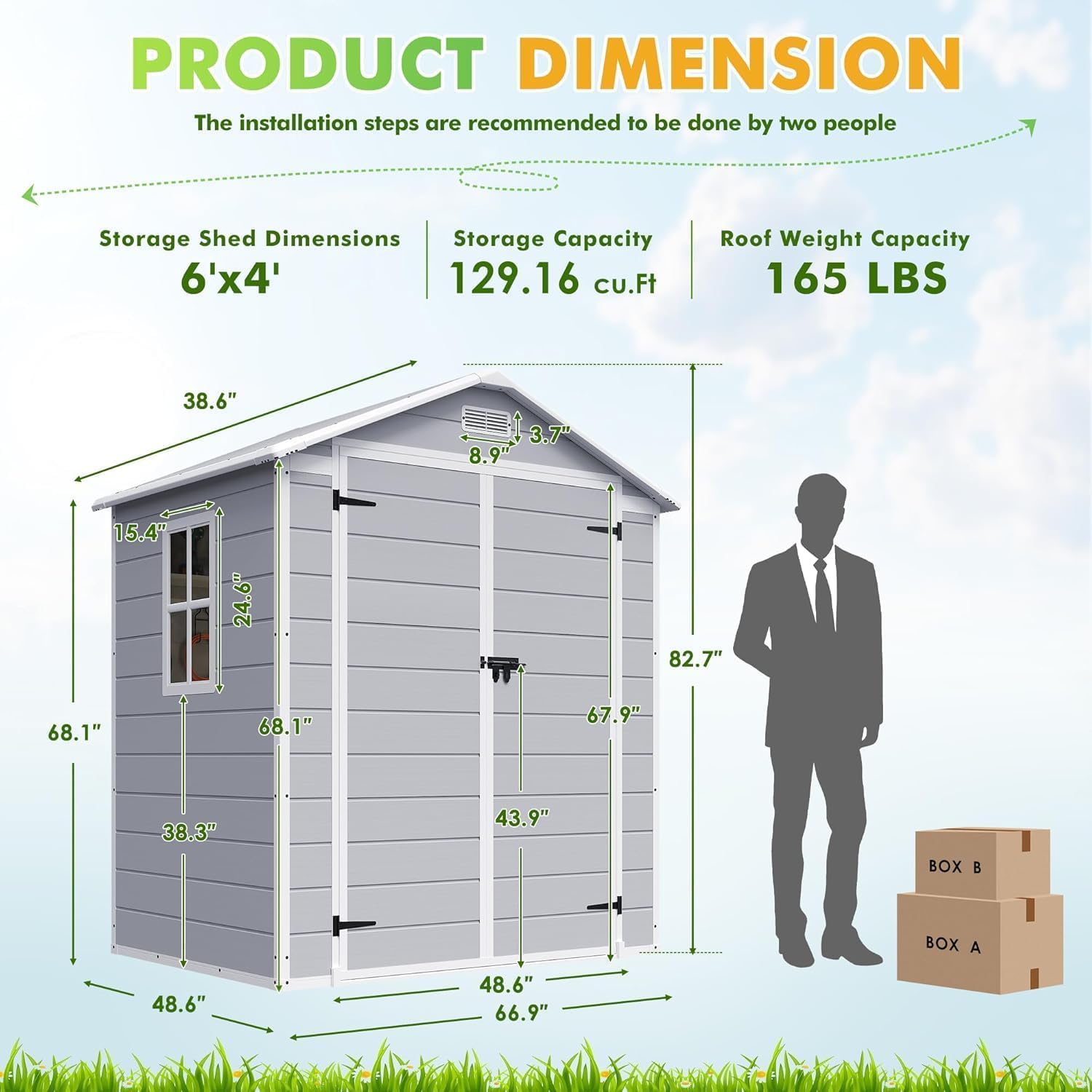 Devoko 6x4 FT Plastic Outdoor Storage Shed with Lockable Door, Outside Tool Shed with Floor for Backyard, Patio, Lawn, Light Grey
