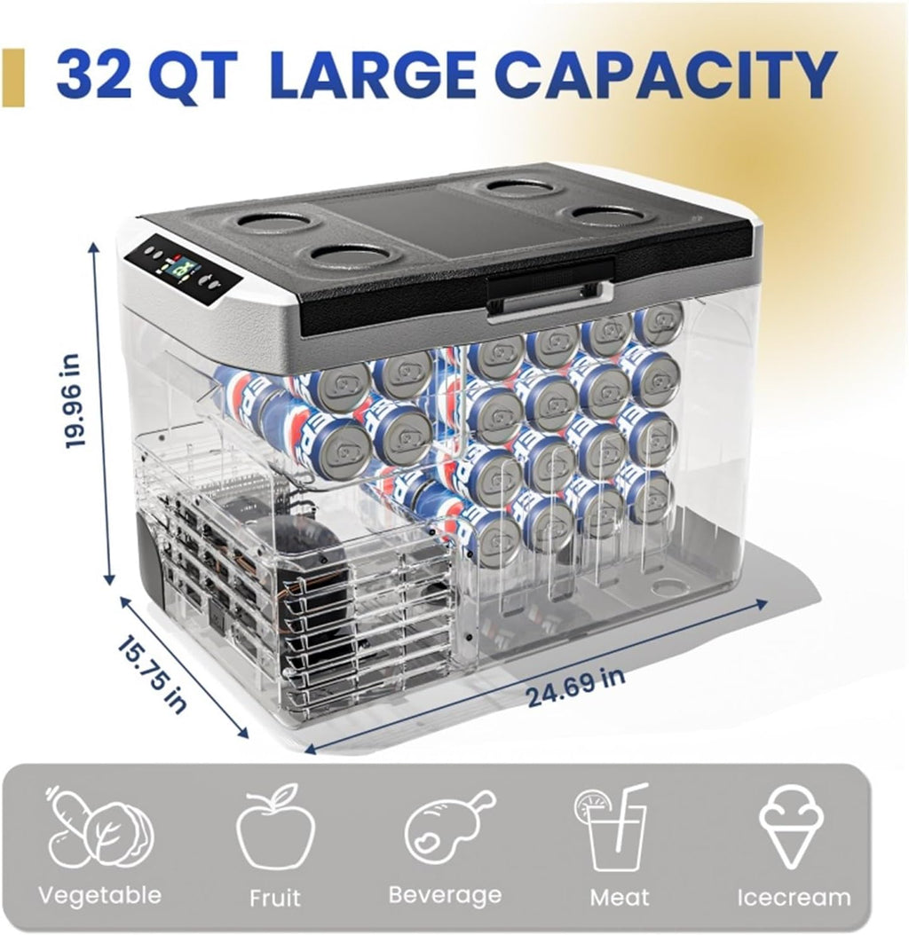 12 Volt Refrigerator, 31QT(29L) 12V Cooler, Compressor Electric Cooler -4℉~68℉,12/24V DC 110~240 Volt AC For RV/Camping