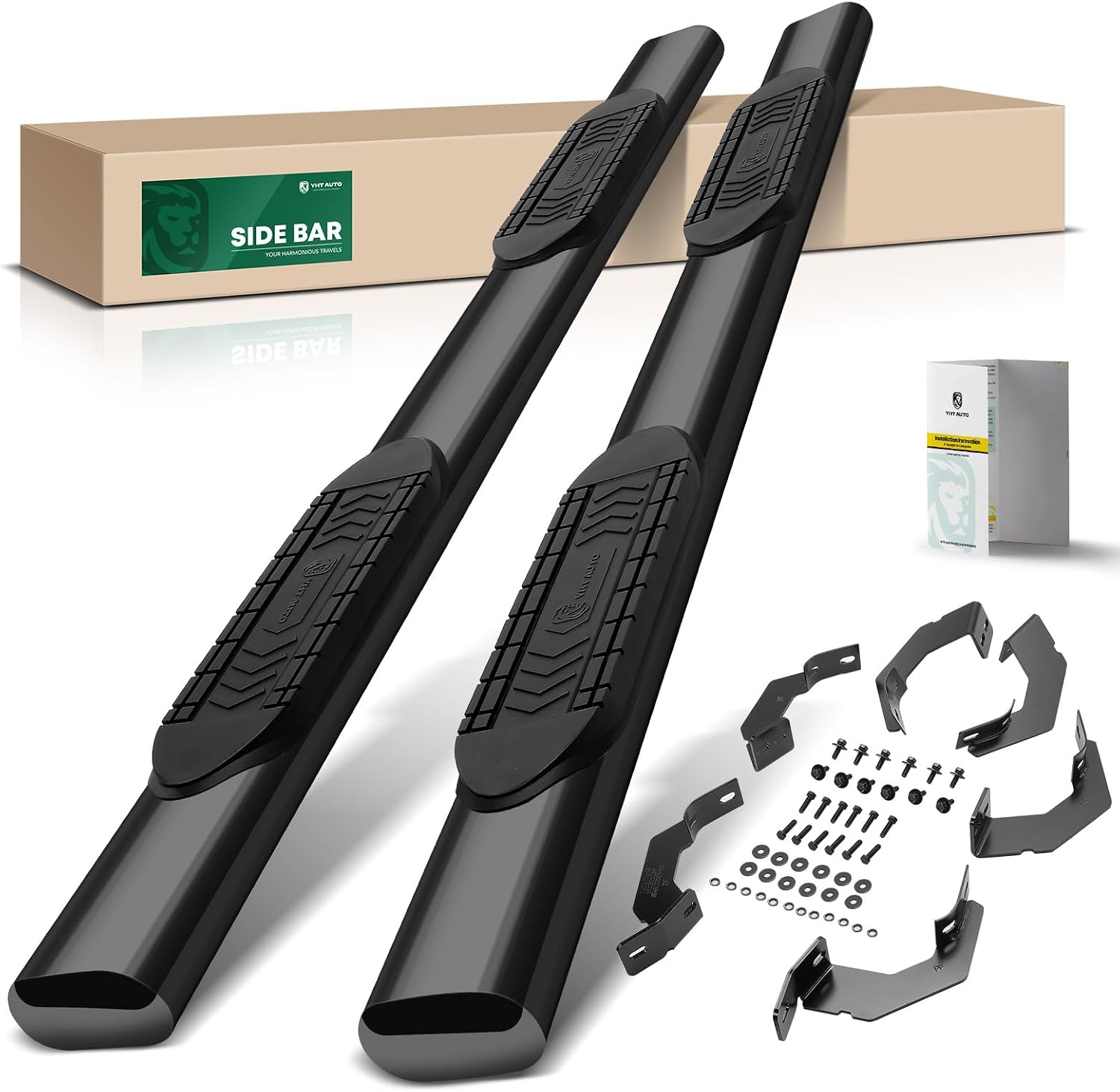 YHTAUTO 6 Inch Running Boards Side Steps Compatible with Toyota Tacoma 2005-2023 (Crew Cab/Double Cab) Oval Straight Carbon Steel Black Powder, Truck Side Step Rails, Set of 2