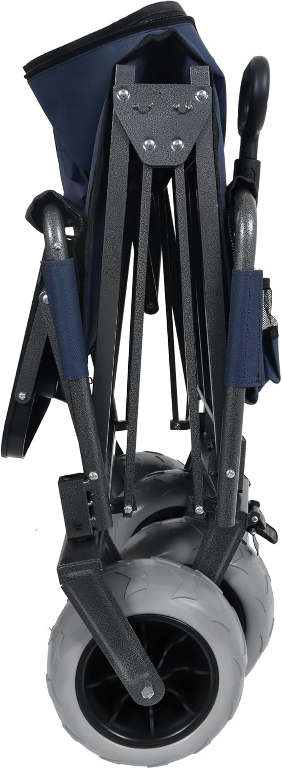 3-in-1 Folding Wagon with Bench Seat – 500lbs Capacity,Reinforced Carbon Steel Frame, 180L Cargo Space– Perfect for Camping, Beach, Outdoor Events & Heavy-Duty Hauling (Blue + Cup Holder)