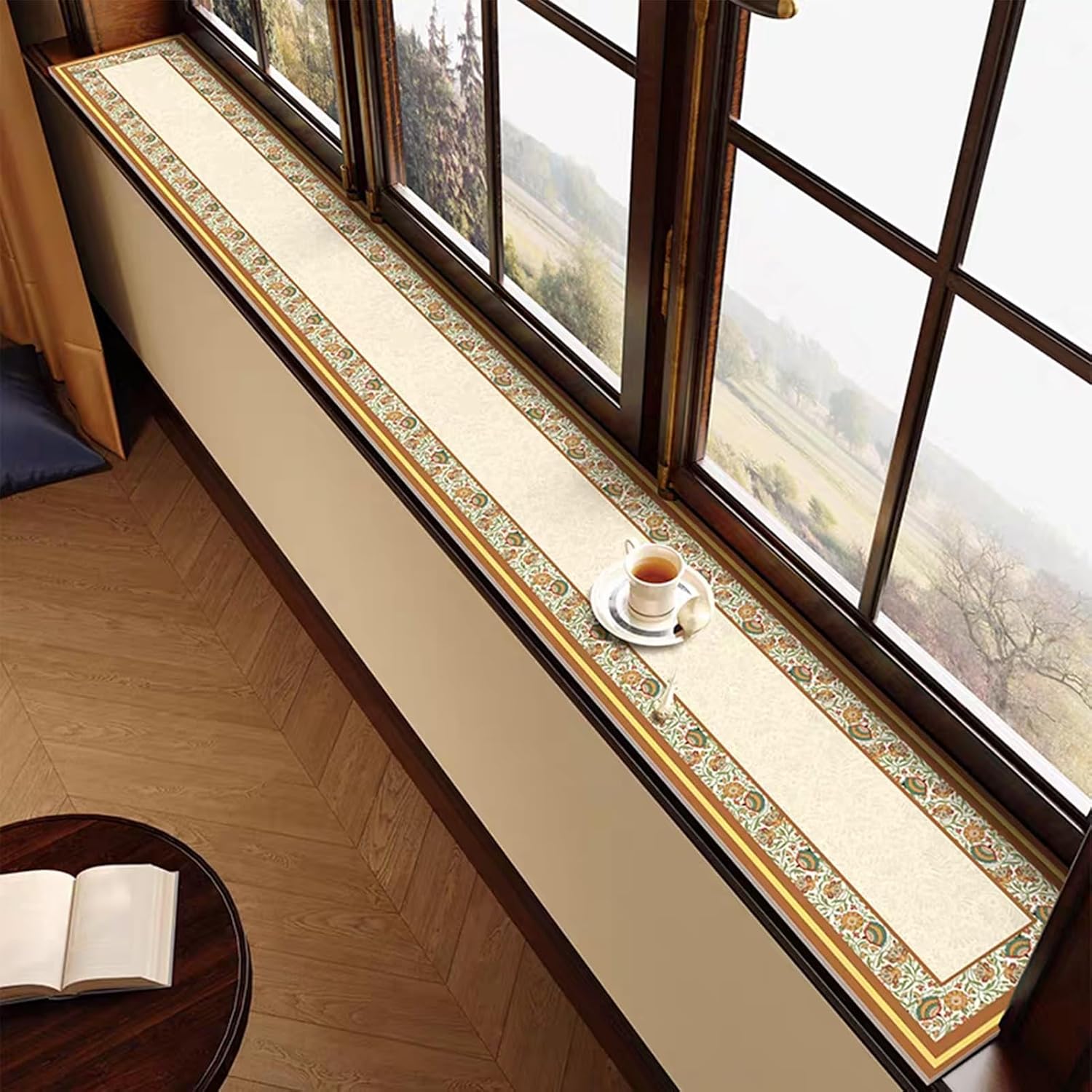 Drsyffsup Window Sill Mat Waterproof Floral Windowsill Decor Protector Mats Bay Window Leather Narrow Pad with Non Slip Bottom, Easy to Clean(24x71in/60x180cm)