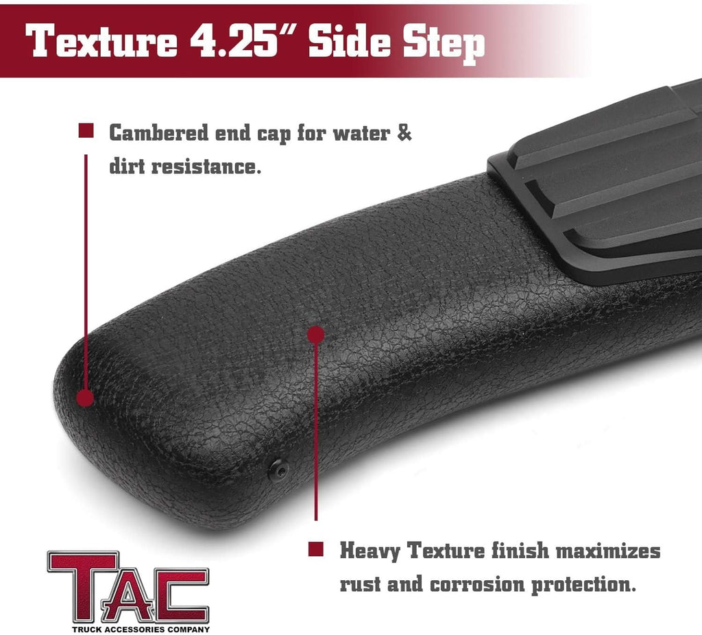 TAC 4.25' Side Steps Fit 2007-2021 Toyota Tundra Double Cab Pickup Truck Oval Bend Texture Black Nerf Bars Running Boards Exterior Accessories (Texture Powder Coating Brackets) (2 Pieces)