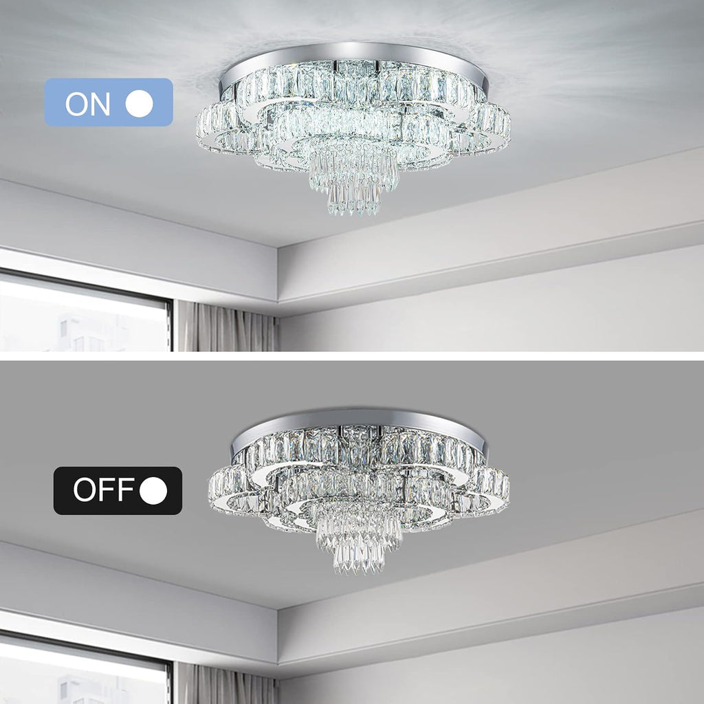21 Inch Crystal Chandelier LED Flush Mount Ceiling Light Fixtures Luxury Chandeliers for Living Room Bathroom Bedroom Entrance Dining Room(Cool White)