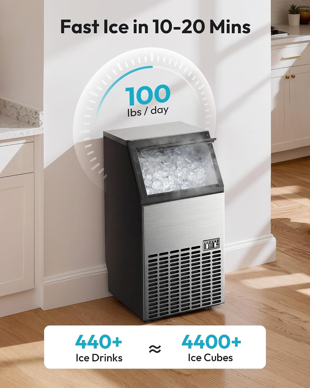 EUHOMY Commercial Ice Maker Machine - 100lbs Daily Production, 33lbs Ice Storage, Stainless Steel Freestanding & Under Counter Ice Maker, Ideal Ice Maker for Home/Bar/Restaurant/Outdoor Activities