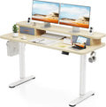 Flycity Electric Standing Desk with Dual Drawers, 55' x 24' Height Adjustable Desk Sit Stand Desk with Memory Controller, Casters & 2 Hooks, Ergonomic Low Noise Home Office Desk, Maple