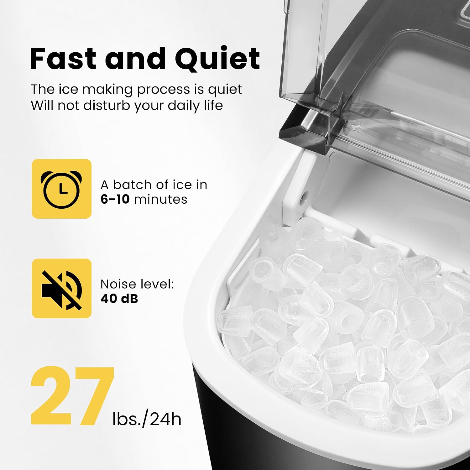 VIVOHOME Electric Portable Compact Countertop Automatic Ice Cube Maker Machine with Hand Scoop 10 Ice Bags and Self Cleaning Function 27lbs/Day Black