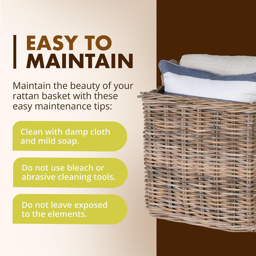 KOUBOO Large Square Rattan Basket, Handmade, Living Room, Blankets, Toy Bin, Extra Storage, Decorative Storage, Laundry Basket, Linens, Gray & Brown, Large