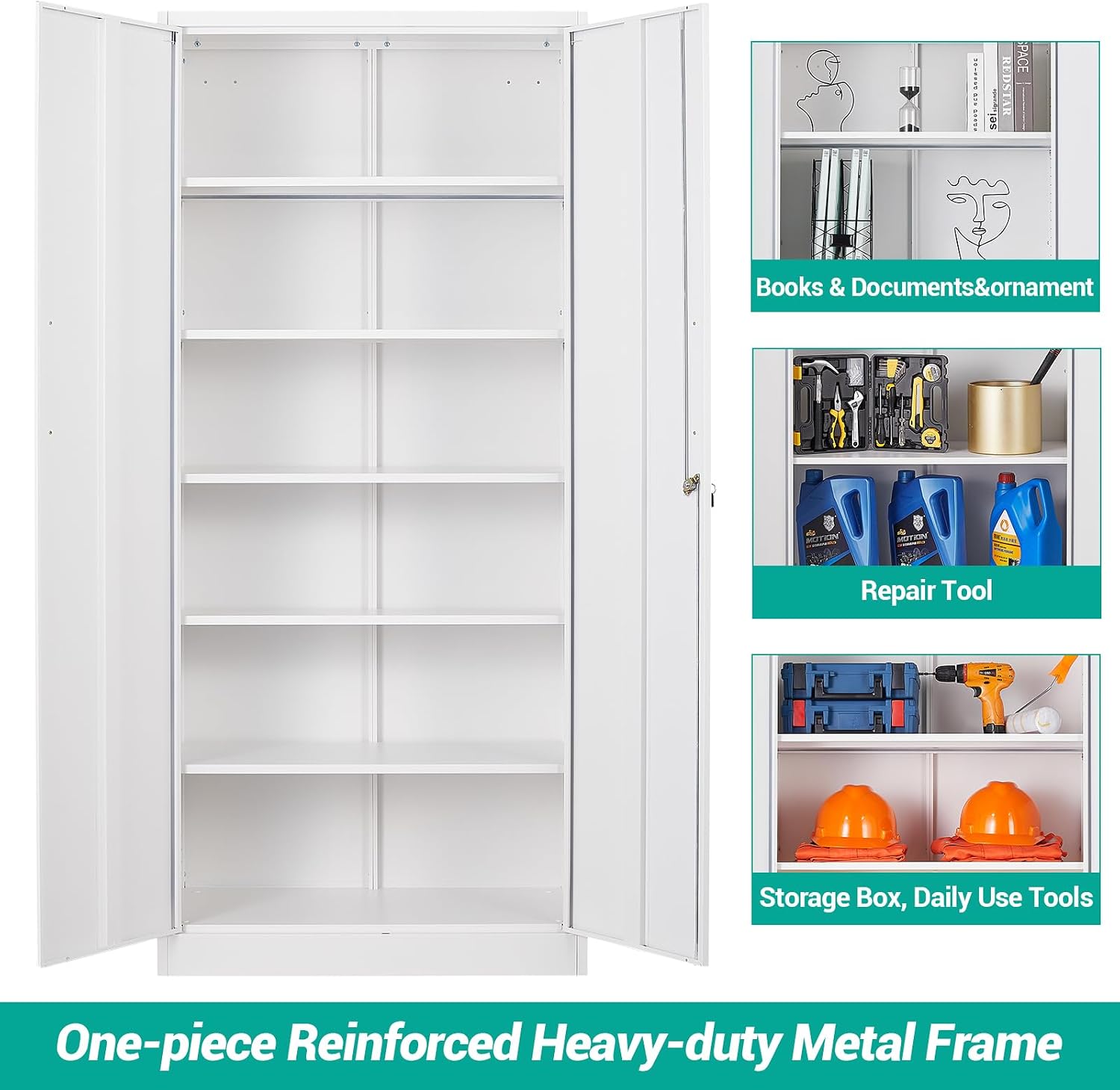 Wide & Deep Metal Storage Cabinet with 2 Doors and 5 Adjustable Shelves,White Locking Metal Cabinet,Large Garage Storage Cabinets,Lockable Tall Pantry Cabinets for Home,Office,Garage,Shop 72x36x18