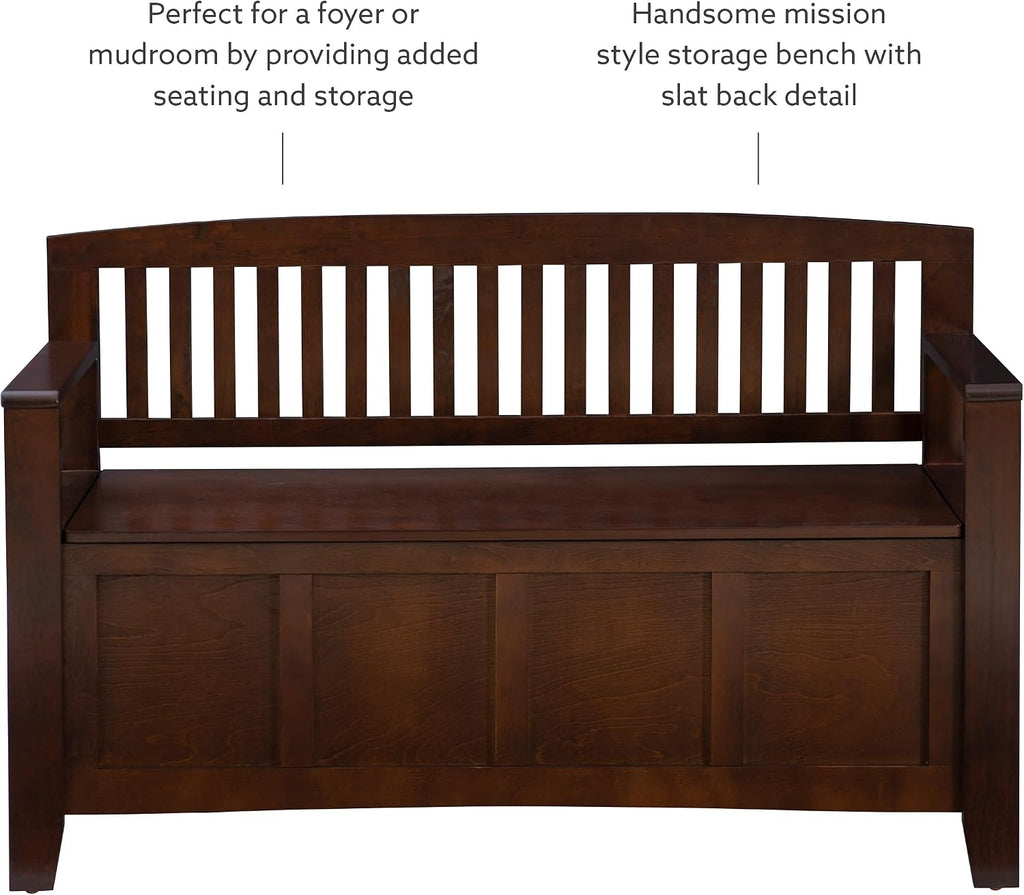 Linon Home Dcor Linon Home Decor Cynthia Storage Bench, 50'w x 17.25'd x 32'h, Walnut
