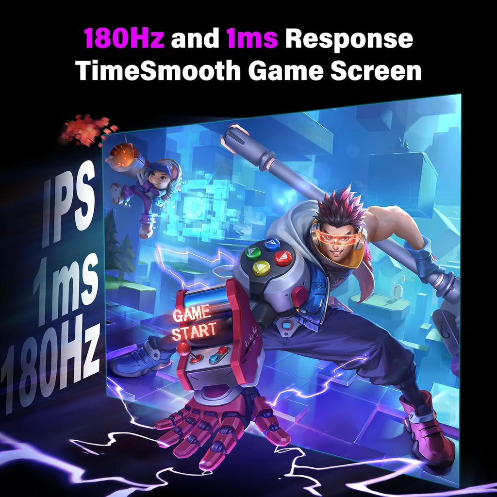 2K 180Hz Portable Gaming Monitor, 23.8' 2560x1440 QHD Fast IPS 115% sRGB Portable Monitor w/180° Adjustable Stand Type-C HDMI Eye Care External Second Screen for Laptop Phone PS4 PS5 Switch Xbox PC