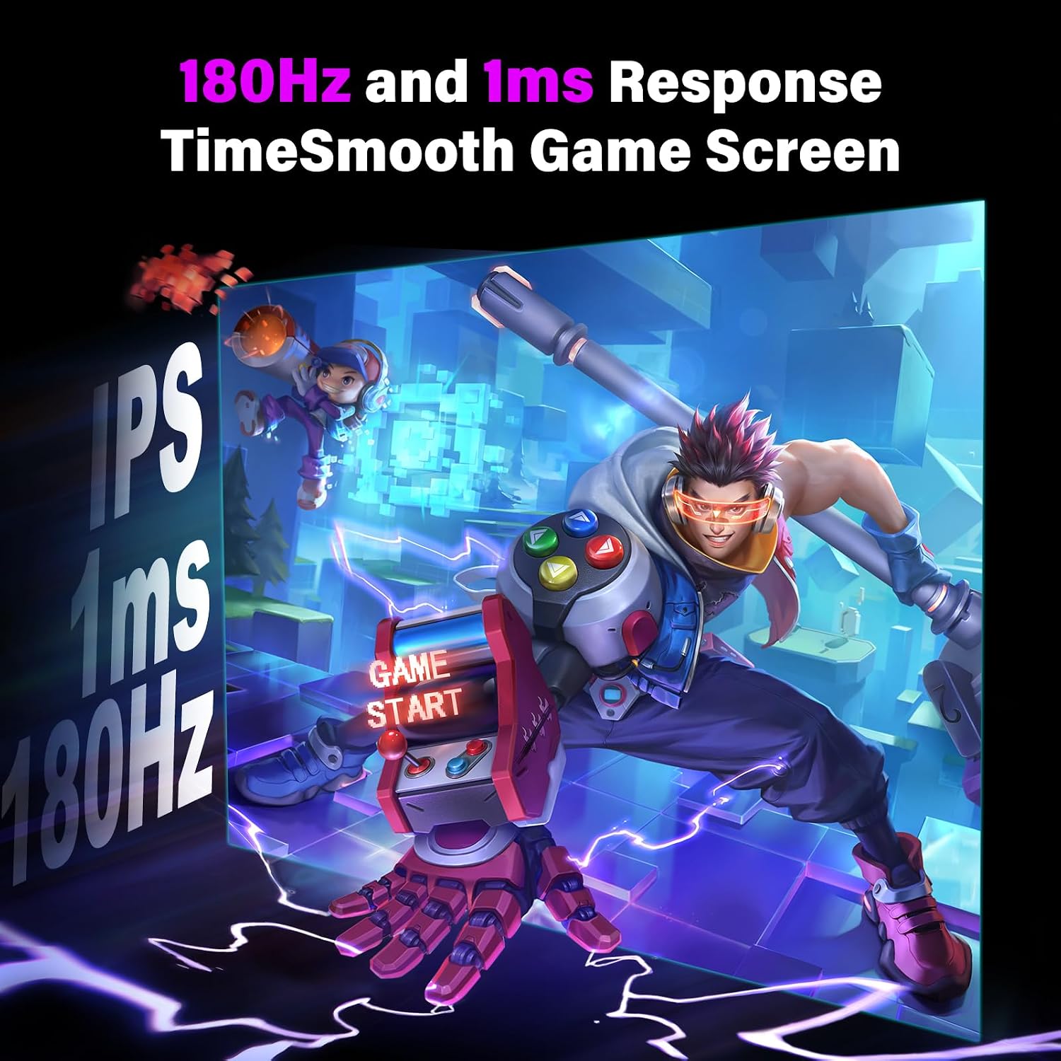 2K 180Hz Portable Gaming Monitor, 23.8' 2560x1440 QHD Fast IPS 115% sRGB Portable Monitor w/180° Adjustable Stand Type-C HDMI Eye Care External Second Screen for Laptop Phone PS4 PS5 Switch Xbox PC