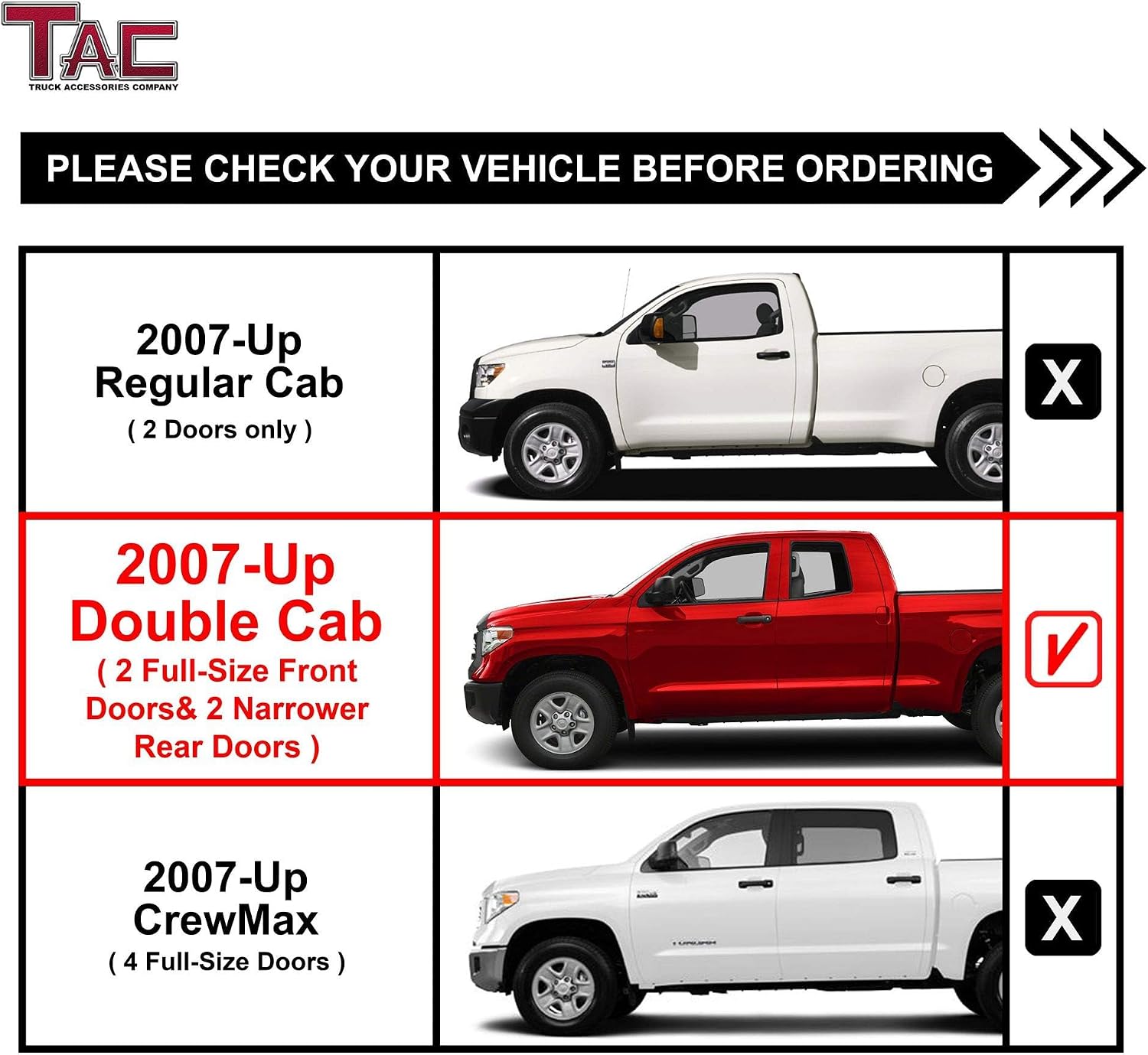 TAC Side Steps Running Boards Fit 2007-2021 Toyota Tundra Double Cab Truck Pickup 3' Texture Black Side Bars Nerf Bars Off Road Accessories