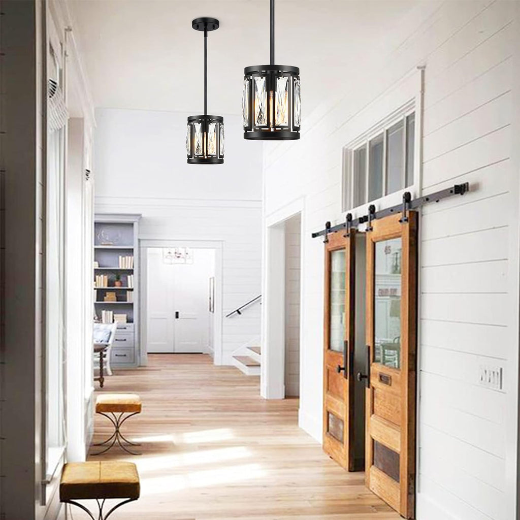 Crystal Pendant Lighting Fixture Matte Black Drum Shade Chandelier,3-Pack Pendant Lights for Kitchen Island Modern Ceiling Lights for Living Room