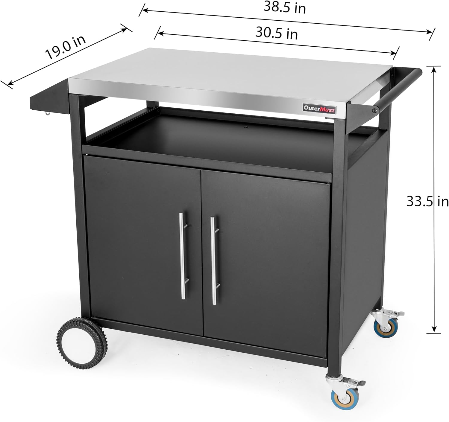 OuterMust Grill Table Outdoor Kitchen Cabinet, Moveable Outdoor Prep Table & Bar for Storage, Grilling and Pizza Oven, Multifunctional Silver & Black