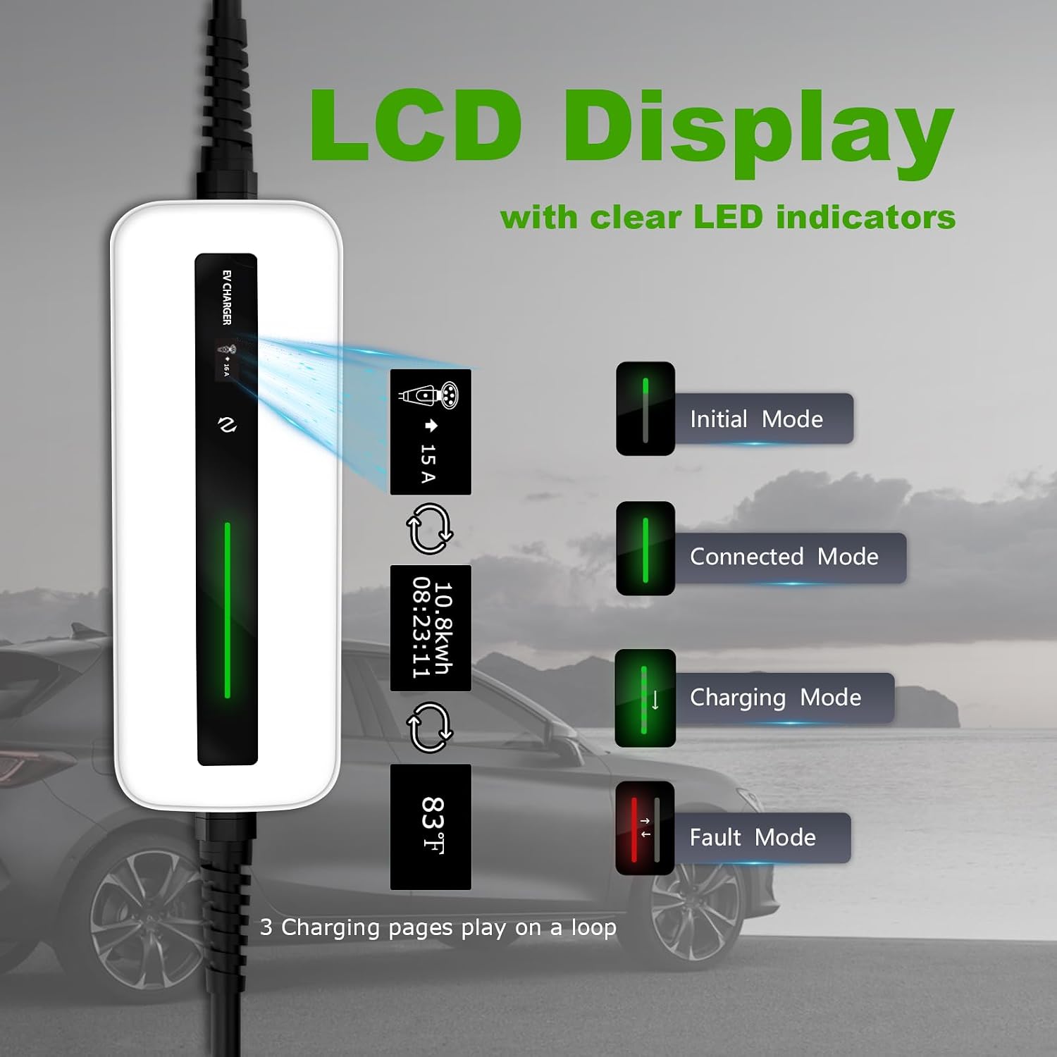 Morec Level 1 ev Charger, Electric Vehicle Portable Charger with 25FT Cable, Home EV Car Charging Station 15A 110V NEMA 5-15P, for All J1772 Cars