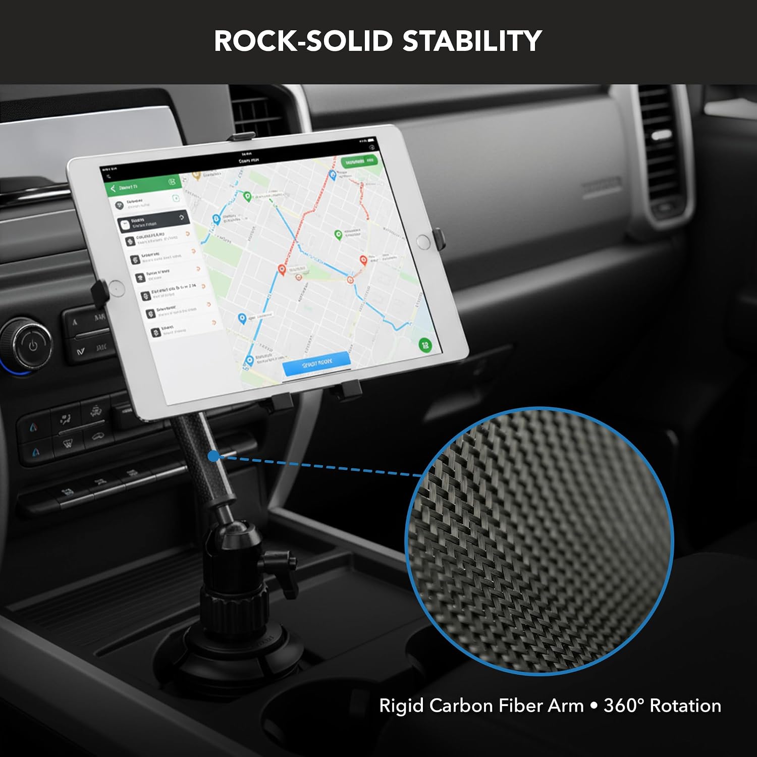Mount-It! Carbon Fiber Cup Holder Tablet Mount Tablet Holder for Car Truck SUV, Adjustable 7–11 Inch iPad & Tablets, 18' Extension Arm, 360° Rotation, Fits 2.75'–3.5' Cupholders, ELD GPS Holder