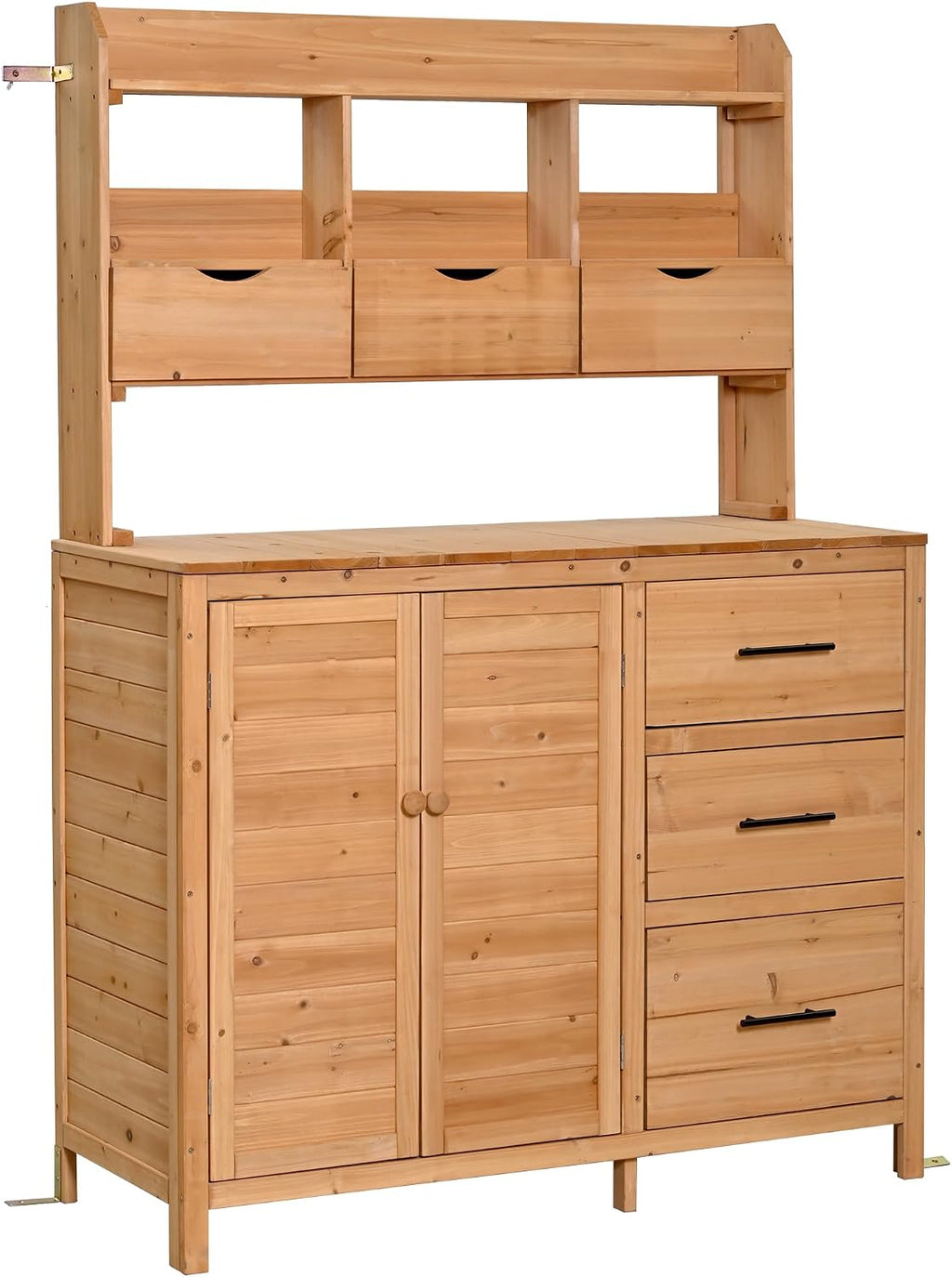 65' H Large Patio Potting Bench, Farmhouse Garden Workstation with 6 Drawers, Bottom Cabinet and Side Hook, Adjustable Shelf, Fir Wood Frame Outdoor Kitchen Island (Natural Wood/101)