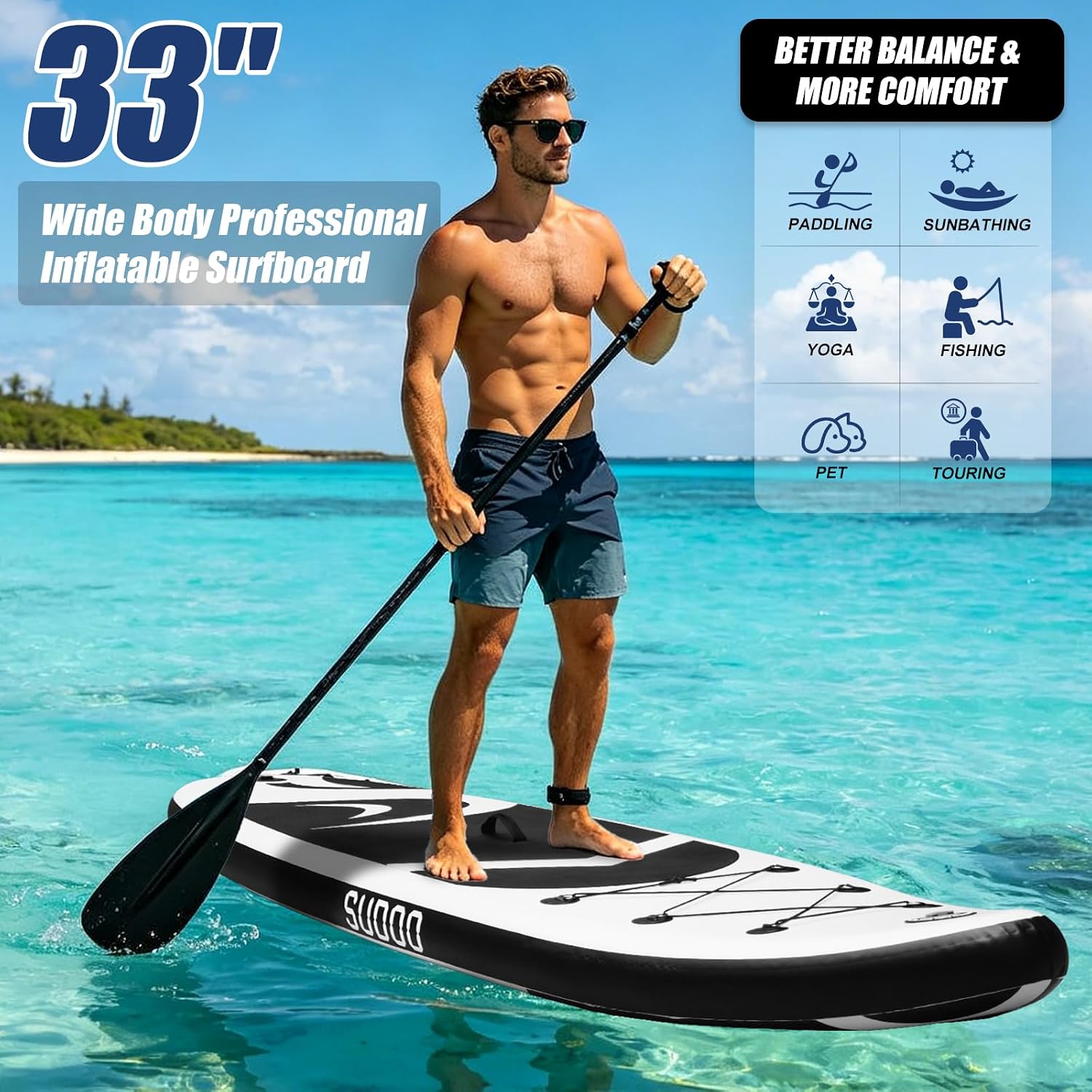 SUDOO Inflatable Stand Up Paddle Board 10'/ 10'6' SUP with 450LB Weight Capacity Adjustable Paddle Wide Stable Non Slip EVA Deck Complete Accessories for Adults Beginners Youth Outdoor Water Sports