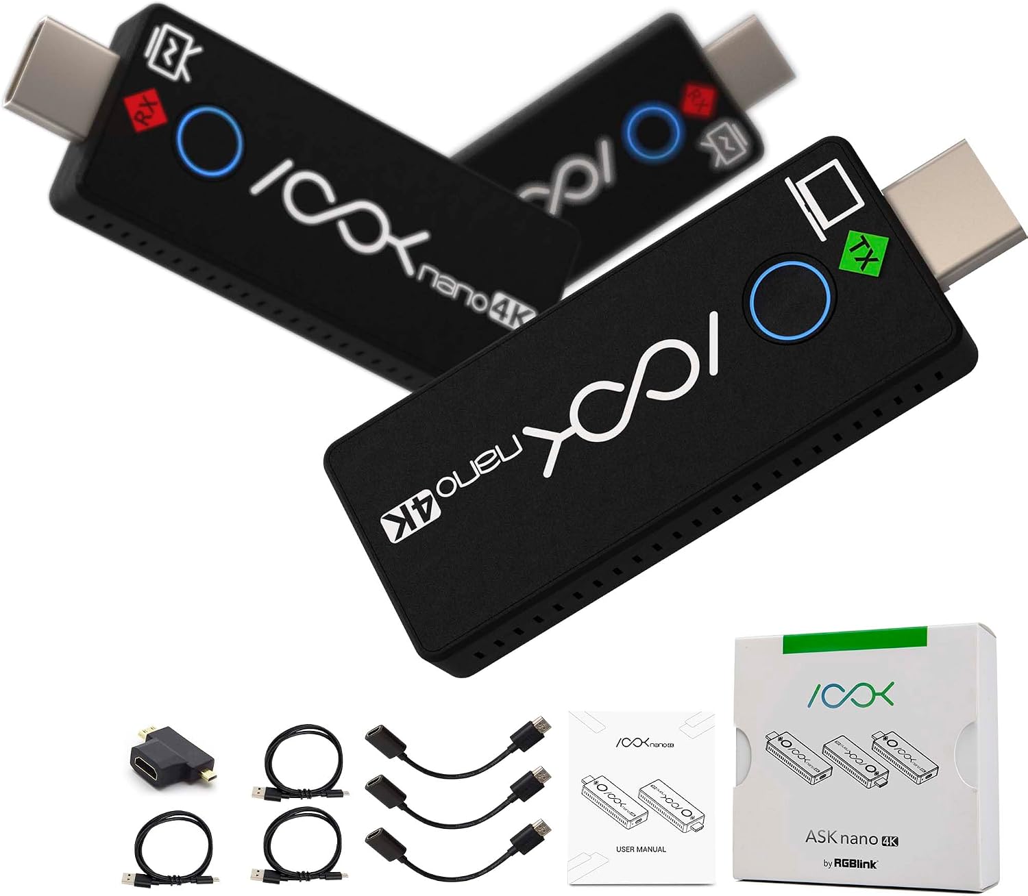 RGBlink 4K Wireless HDMI Transmitter and Receiver Kit,Plug and Play,Wireless HDMI Extender One Transmitter and Two Receivers, Supports Laptop to Dual Monitors for Meetings Live Broadcasts