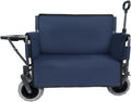 3-in-1 Folding Wagon with Bench Seat – 500lbs Capacity,Reinforced Carbon Steel Frame, 180L Cargo Space– Perfect for Camping, Beach, Outdoor Events & Heavy-Duty Hauling (Blue + Cup Holder)