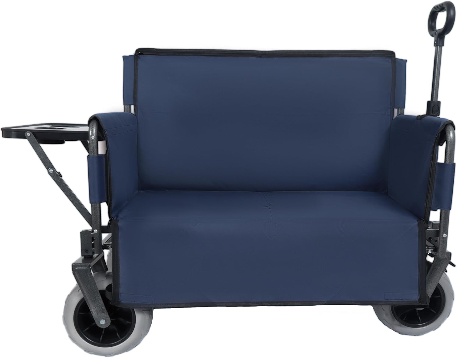 3-in-1 Folding Wagon with Bench Seat – 500lbs Capacity,Reinforced Carbon Steel Frame, 180L Cargo Space– Perfect for Camping, Beach, Outdoor Events & Heavy-Duty Hauling (Blue + Cup Holder)
