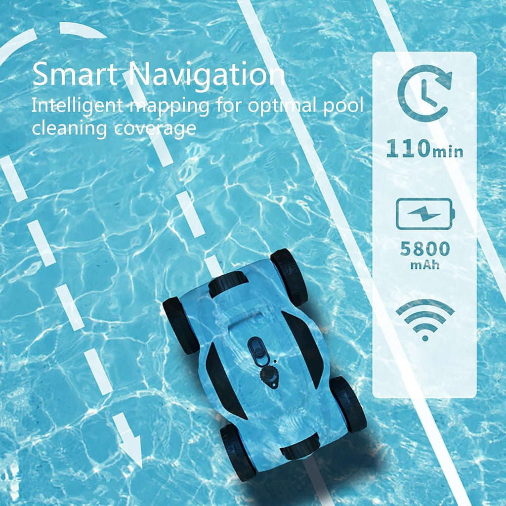 Automatic Robotic Pool Vacuum Cleaner, Pool Cleaner Robot with Waterline Cleaning, Cordless Pool Vacuum for Inground Pools, Lightweight Design