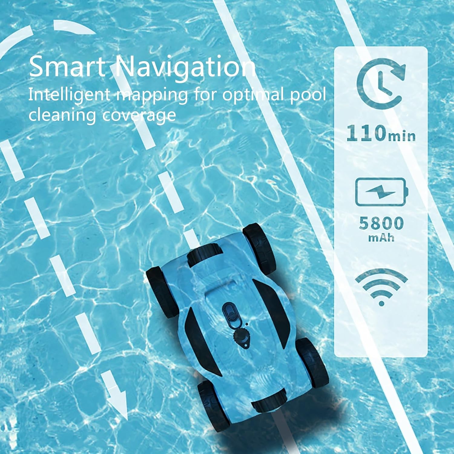 Automatic Robotic Pool Vacuum Cleaner, Pool Cleaner Robot with Waterline Cleaning, Cordless Pool Vacuum for Inground Pools, Lightweight Design