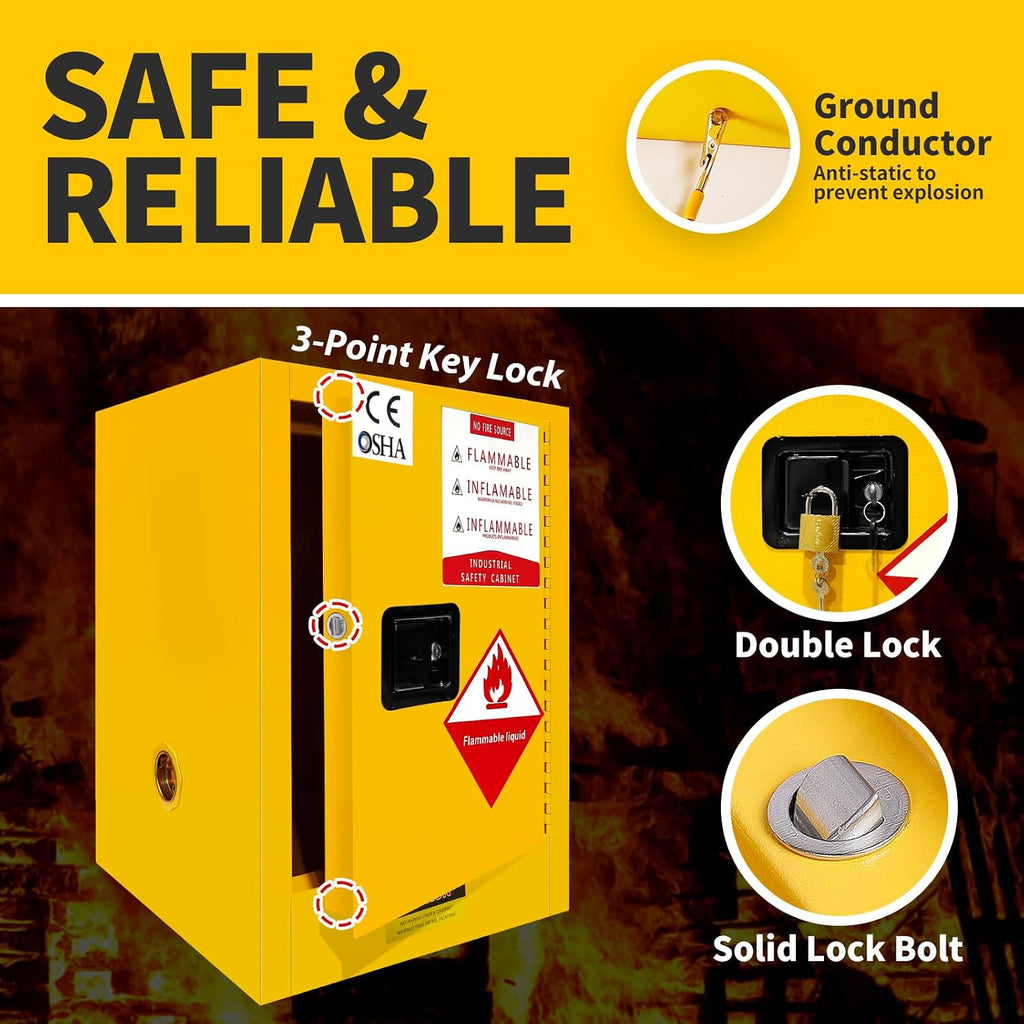 22 Gallon Flammable Cabinet, Hazardous Storage cabinets, Galvanized Steel Safety Storage Cabinet, Adjustable Shelf Fireproof Cabinet, for Commercial Industrial and Home Use 25H x 20W x 20D