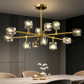 Modern Sputnik Crystal Kitchen Chandelier - Luxury Elegant 12 Light Adjustable Height Pendant Lighting Ceiling Fixture - Gold Brushed Brass Chandeliers for Dining Room Living Room Island Table Bedroom