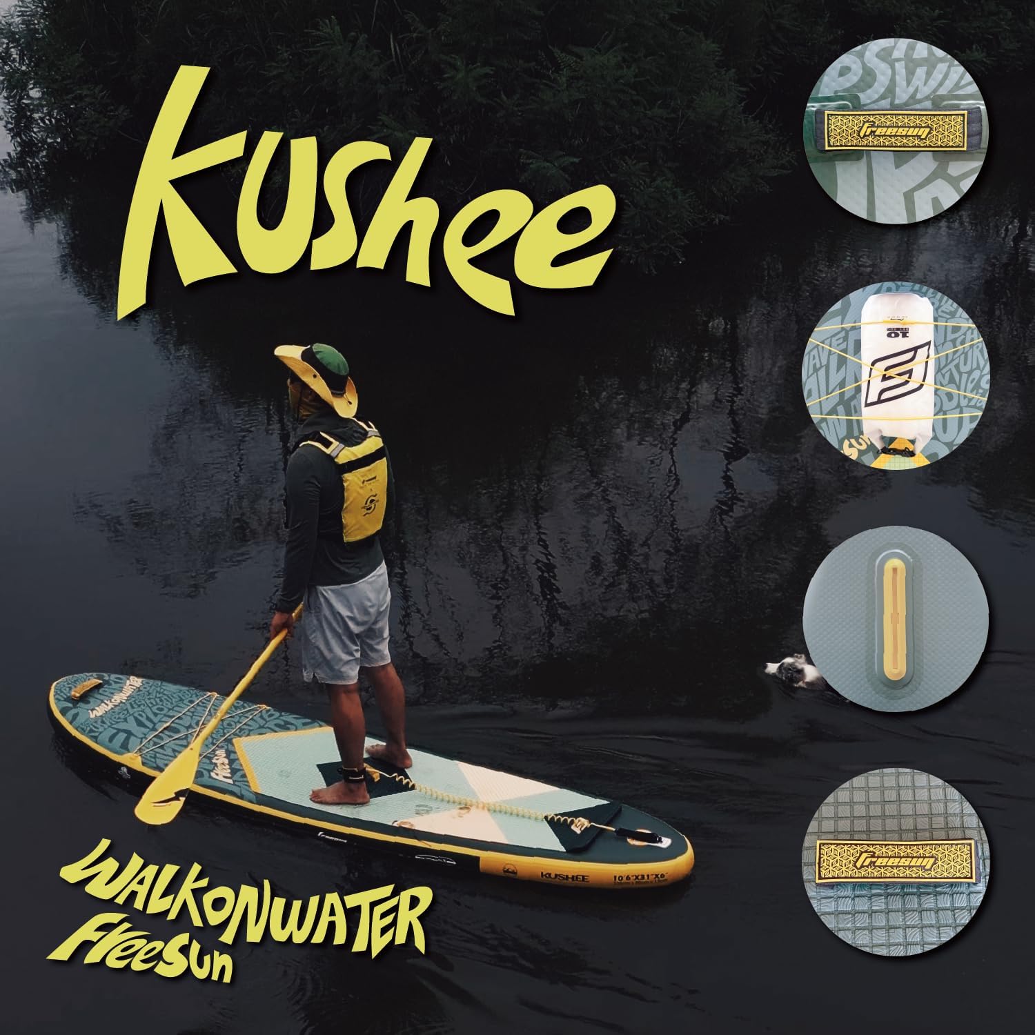 FREESUN KUSHEE 10'6' x 31' Inflatable Stand Up Paddle Board, All-Around iSUP for Beginners & Adults, Glue-Free Heat-Fusion Tech for Extra Durability, Stable Wide Nose, Lightweight Blow Up SUP