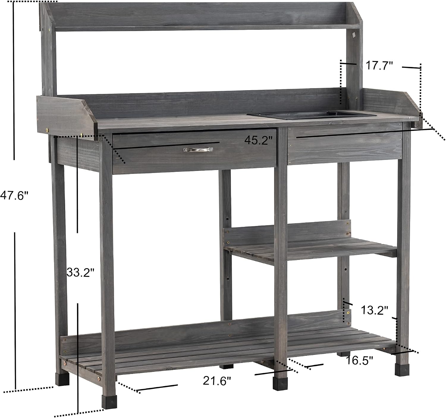MCombo Potting Bench, Outdoor Garden Potting Table with Dry Sink, Drawer, Storage Shelves, Natural Wooden Work Station for Patio, Backyard and Porch 0458 (Grey)