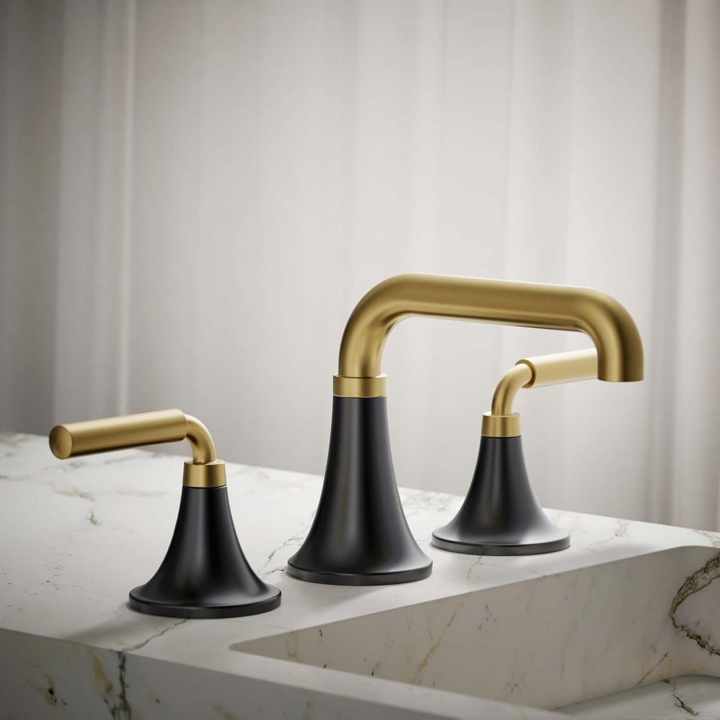 KOHLER 27416-4K-BMB K-27416-4K-BMB Tone Widespread Bathroom Sink Faucet, 1.0 GPM, Vibrant Brushed, Matte Black Moderne Brass