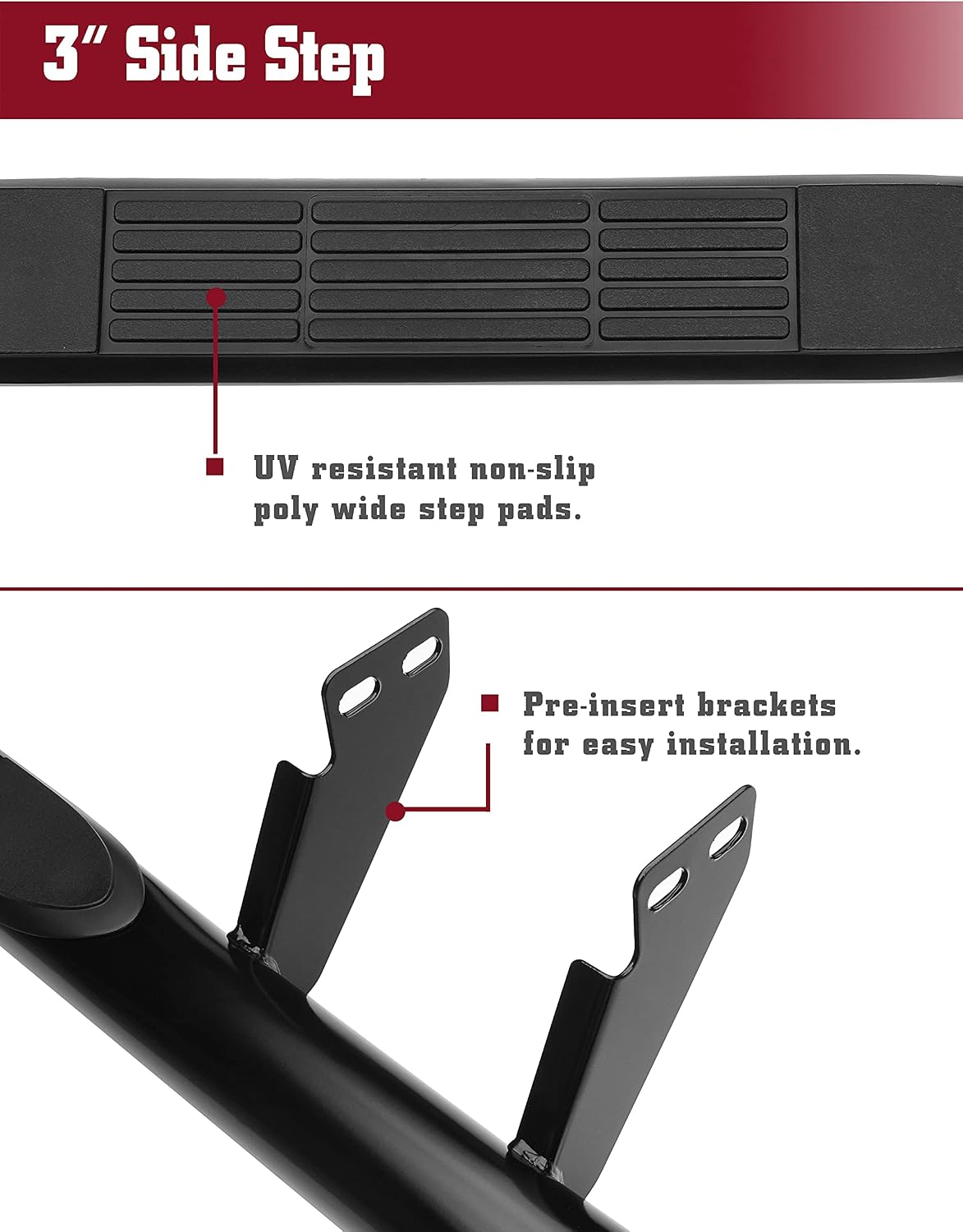 TAC Side Steps Fit 2003-2010 Hummer H2 / H2 SUT (Fit Models with Original Rock Rail) Pickup Truck 3 inches Black Side Bars Nerf Bars Step Rails Running Boards Off Road Exterior Accessories (2 Pieces)