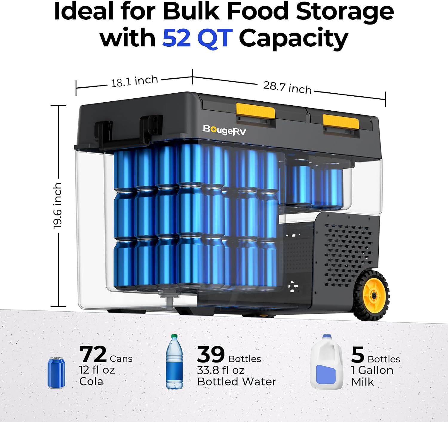 BougeRV 52 Quart Portable Fridge Freezer, 12 Volt Car Refrigerator, -4℉ to 68℉ Dual Zone Compressor Electric Cooler 12/24V DC, 110~240V AC for Overlanding, Camping, RV(2026 New Model: CRD2 V2.0)