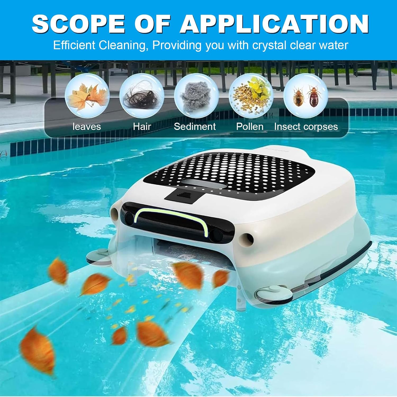 Pool Robot Skimmer | Wireless Pool Cleaning Robot, 7800 Mah Ultra-Long Battery Life, Manual/Auto Dual Mode, 10l Large Capacity Basket, Suitable For Outdoor Pools, Spa Pools, Hot Spring Baths