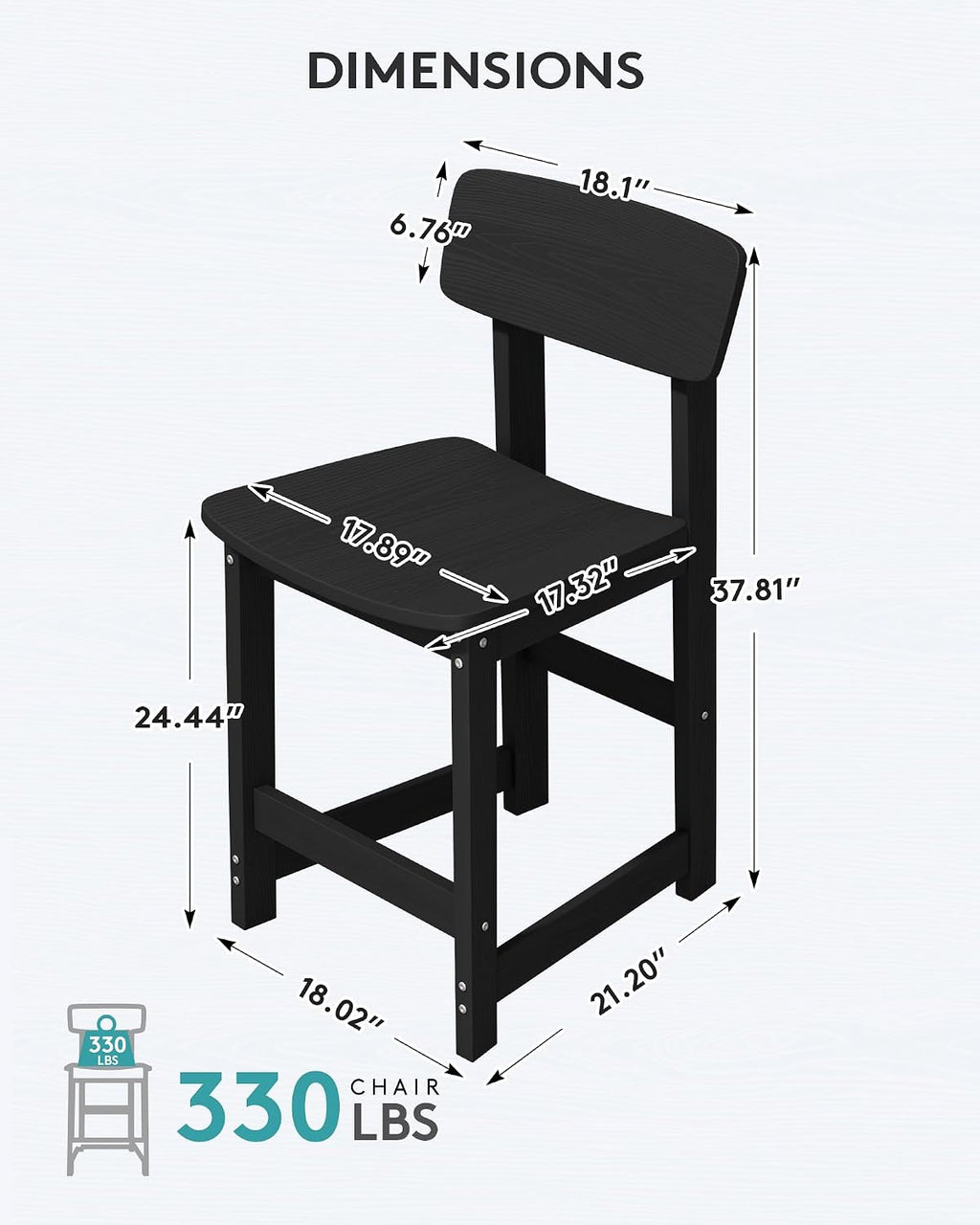 SERWALL Outdoor Bar Stools Set of 2, All Weather HDPE 25' Counter Height Bar Stools with Back, Outdoor Armless Barstools for Patio, Garden, Backyard, Balcony, Poolside, Black