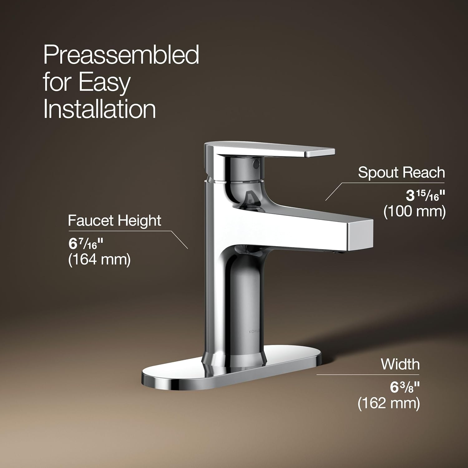 Kohler 74021-4-CP Taut® Single-Handle Bathroom Sink Faucet, 1.2 gpm, Polished Chrome