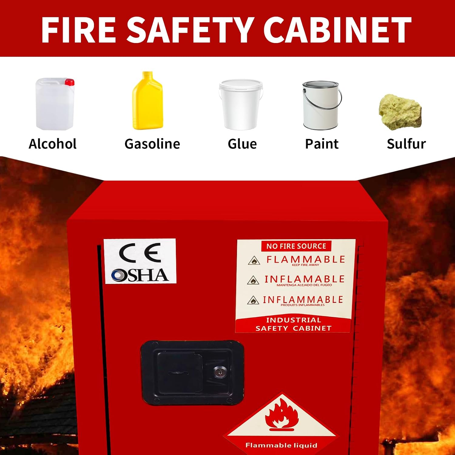 WETOXL12 Gallon Flammable Cabinet 23H x 18W x 18.2D, Galvanized Steel Safety Storage Cabinet, Adjustable Shelf for Commercial Industrial Home Use (Red)