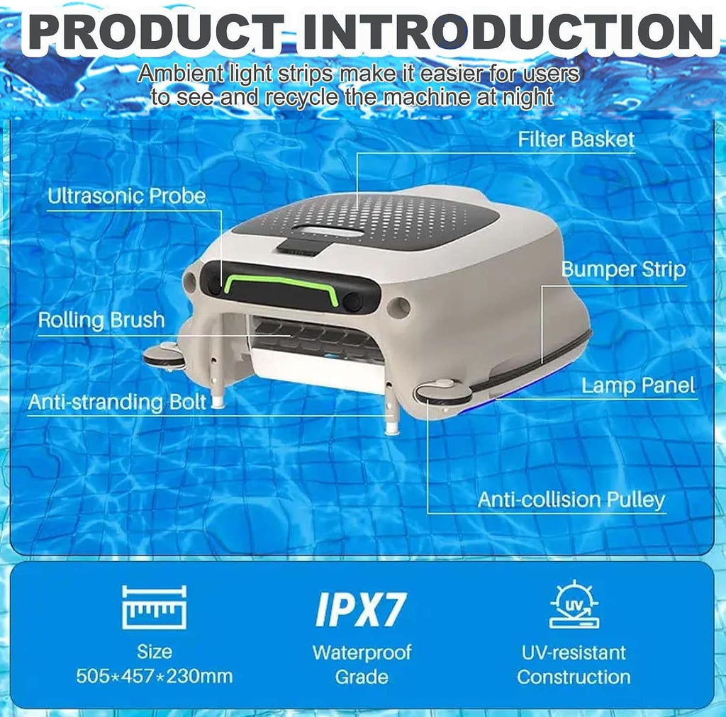 Cordless Robot Pool Cleaner 7800mah -24/7 Operation,Large 10l Debris Basket, Auto/Remote Dual Mode,Automatic Pool Vacuum for Above Ground Pools, Pool Robot Up to 2000 Sq.Ft
