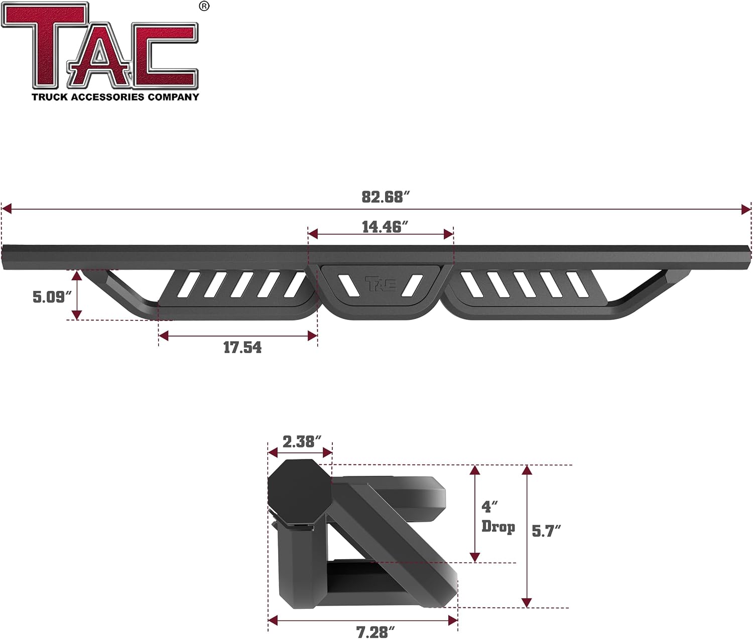 TAC Gen5HD Running Boards W/T 4'-Drop Compatible with 2015-2026 F150 Supercrew Cab| 2022-2026 F150 Lightning EV Supercrew Cab|2017-2026 Super Duty Crew Cab| Side Steps| Nerf Bar| Two-Stair| 2 pcs