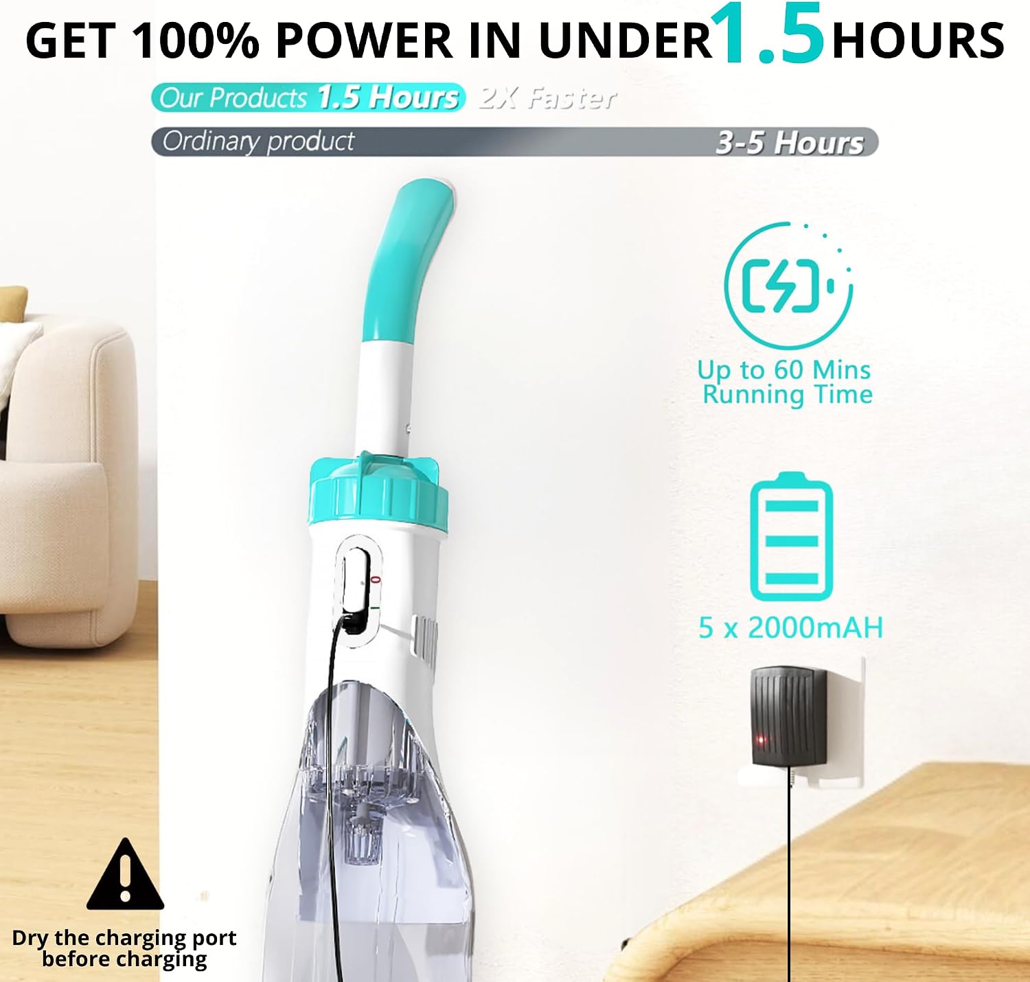Cordless Pool Vacuum for Above Ground, Handheld Pool Spa Vacuum Cleaner for Inground Pools Hot Tub, Rechargeable, 60' Extendable Pole, up to 19.5 GPM for Leaves, Debris, Shallow Steps
