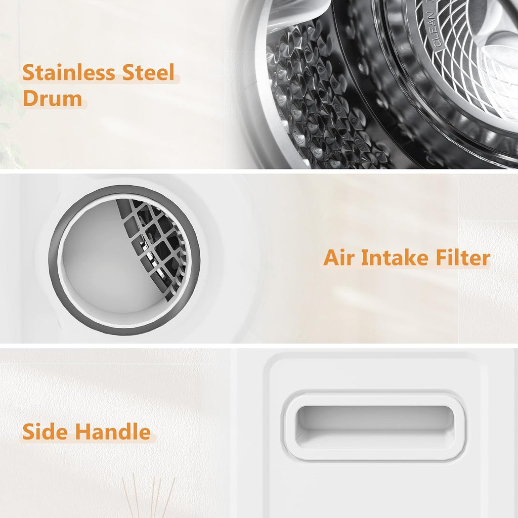 VCJ Portable Clothes Dryer for Apartment, 1.5 Cu.ft Compact Mini Electric Dryer with 5 Drying Modes, Stainless Steel Tub, Simple Knob Control, Dryer Machine for Dorm, RV, Small Space